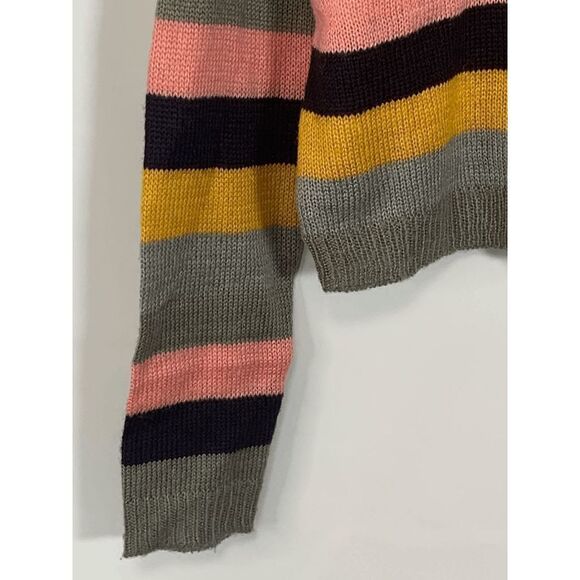 TIMING Women's Tight-Knit Multicolor Stripe Pullover Crop Sweater Size M - Picture 3 of 6